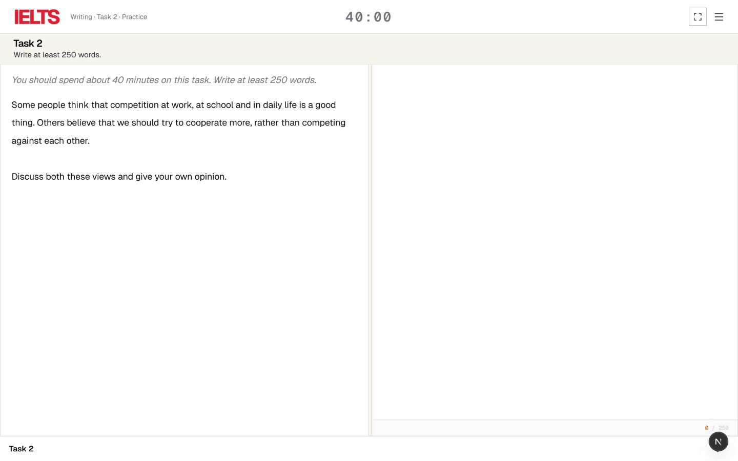 Screenshot preview of the IELTS Studio writing test UI