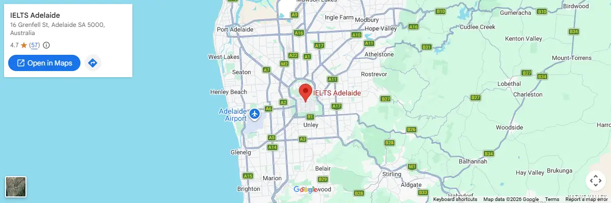 Map of IELTS test centres in Adelaide