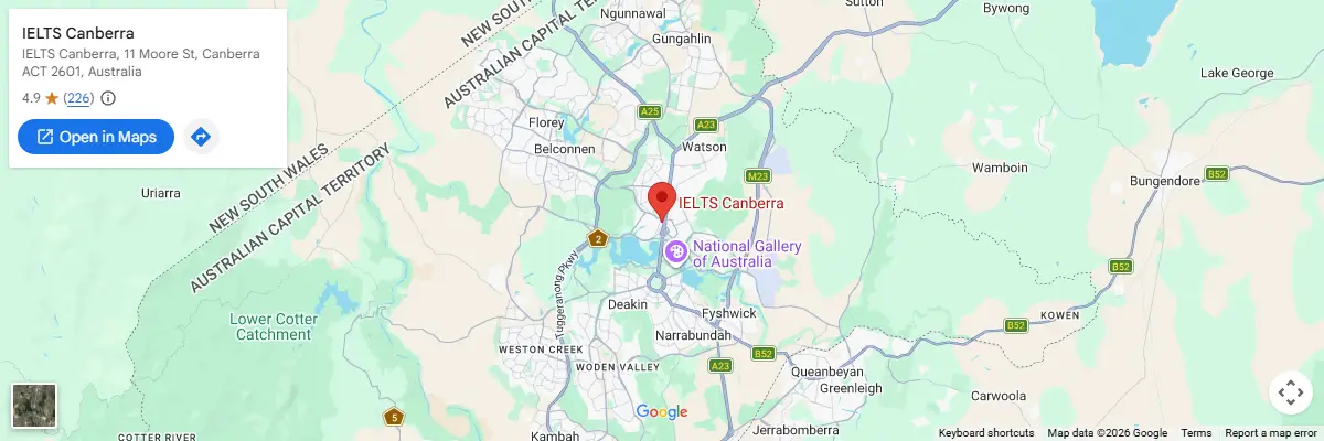 Map of IELTS test centres in Canberra