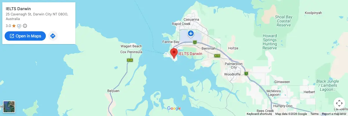 Map of IELTS test centres in Darwin