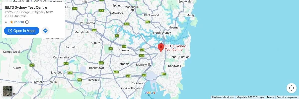 Map of IELTS test centres in Sydney