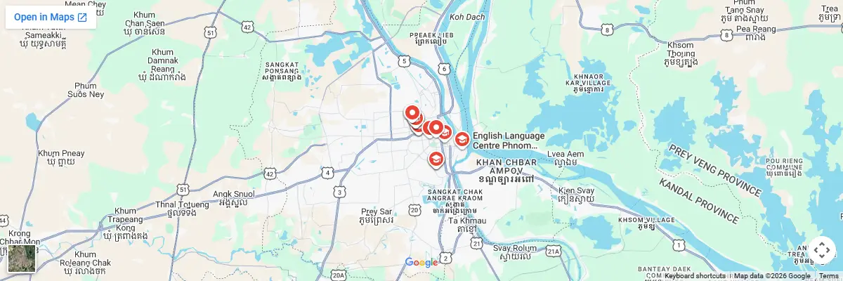 Map of IELTS test centres in Phnom Penh