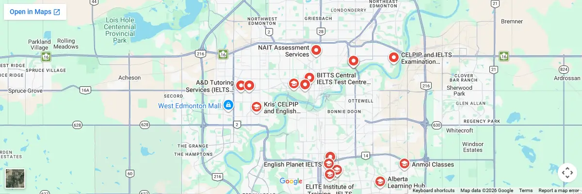 Map of IELTS test centres in Edmonton