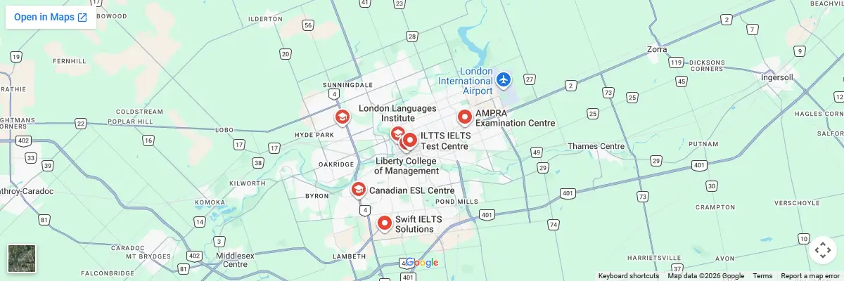 Map of IELTS test centres in London