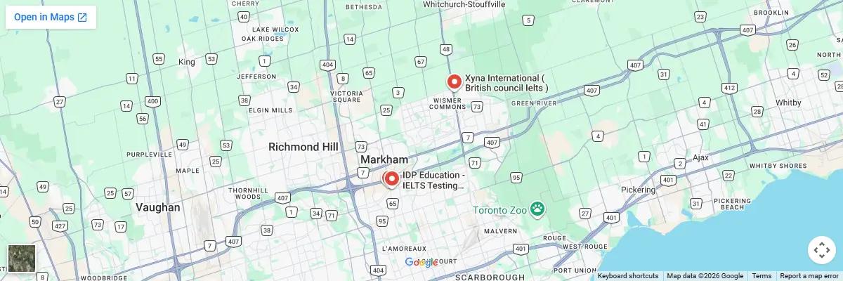 Map of IELTS test centres in Markham
