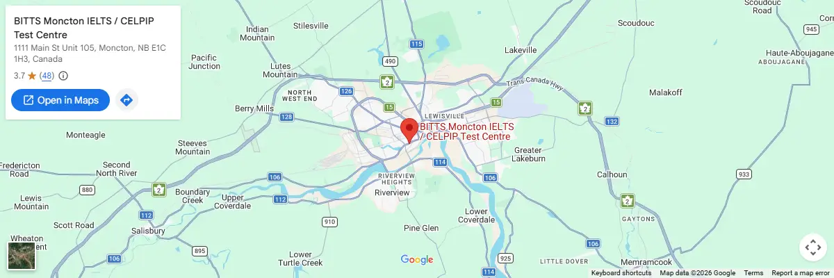 Map of IELTS test centres in Moncton