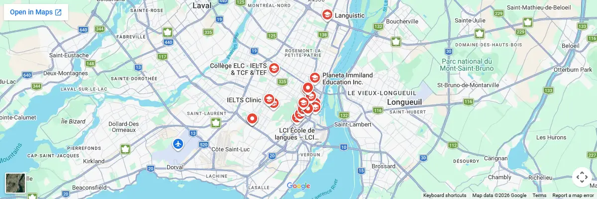 Map of IELTS test centres in Montreal