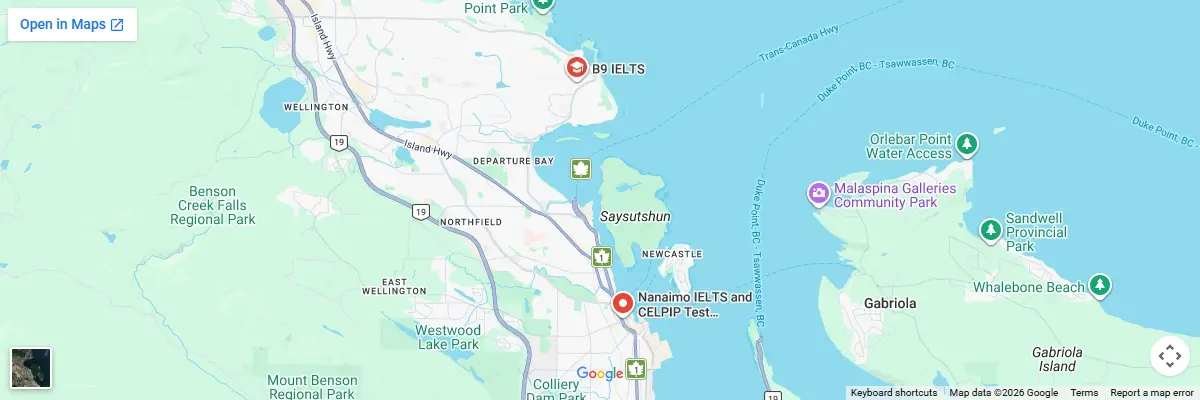 Map of IELTS test centres in Nanaimo