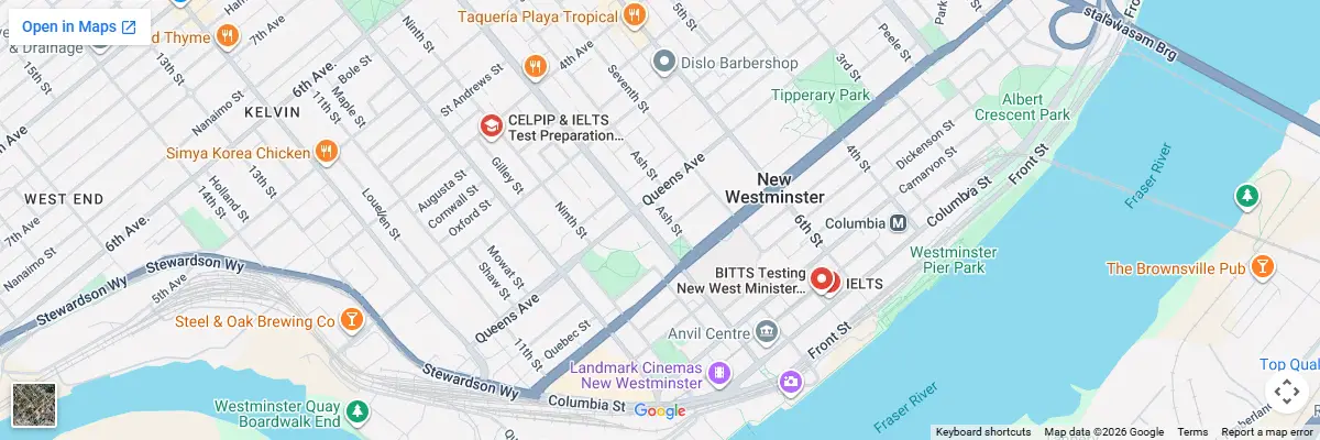 Map of IELTS test centres in New Westminster