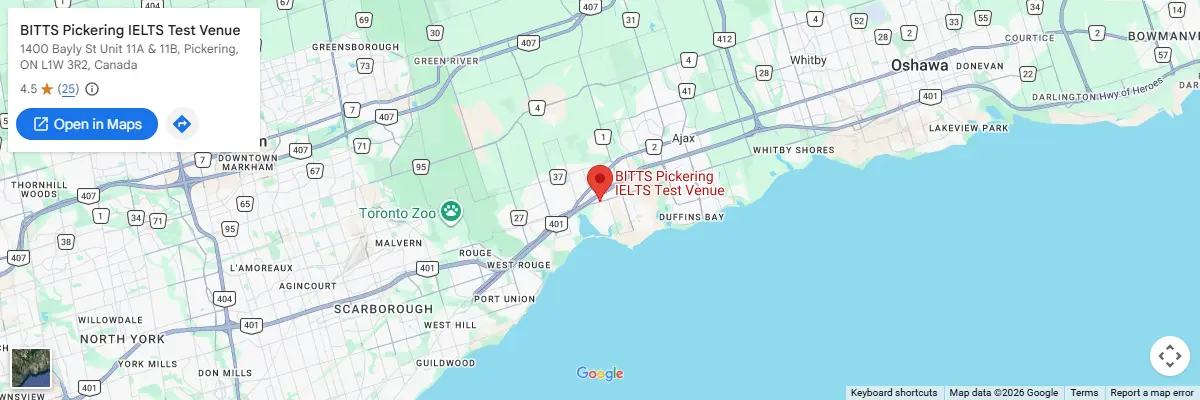 Map of IELTS test centres in Pickering