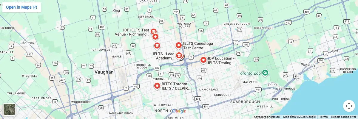 Map of IELTS test centres in Richmond Hill