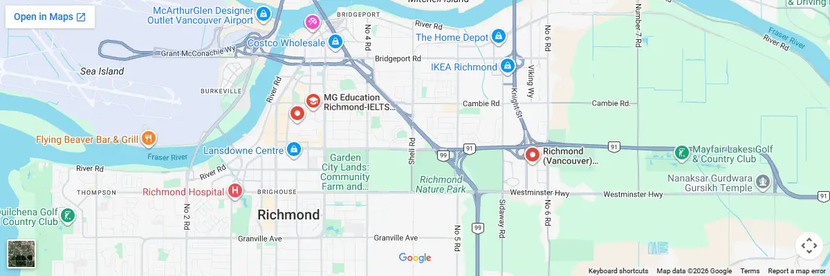 Map of IELTS test centres in Richmond