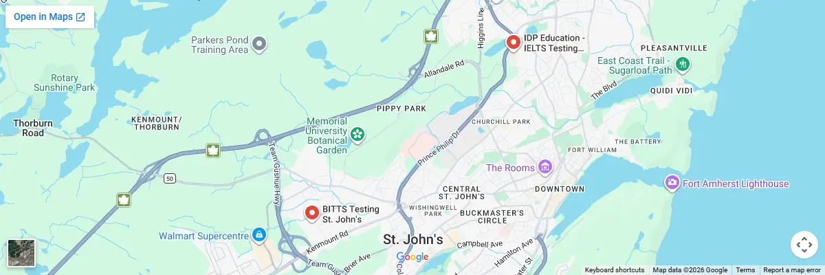 Map of IELTS test centres in Saint John