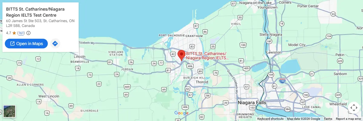 Map of IELTS test centres in St. Catharines