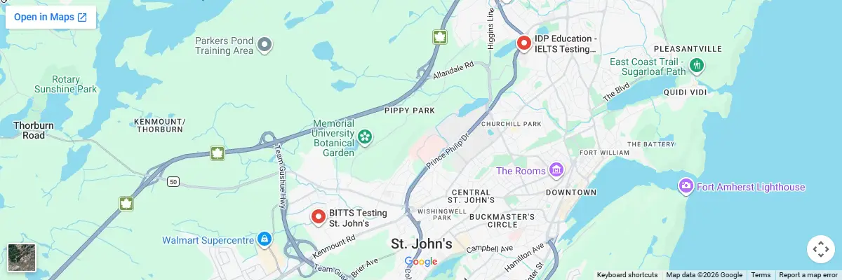 Map of IELTS test centres in St. John's