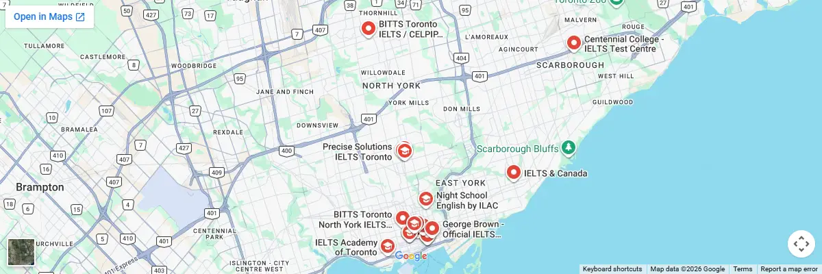 Map of IELTS test centres in Toronto