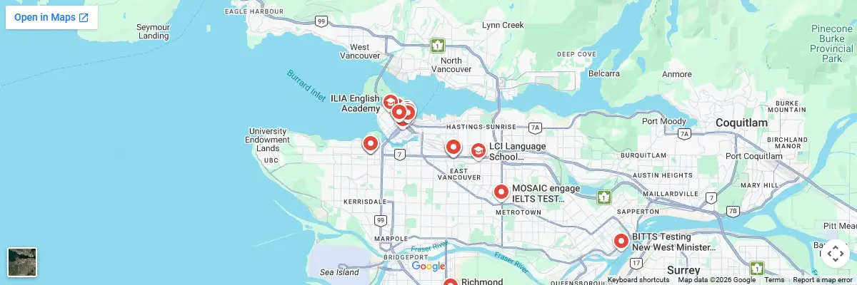 Map of IELTS test centres in Vancouver