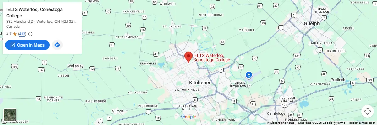 Map of IELTS test centres in Waterloo