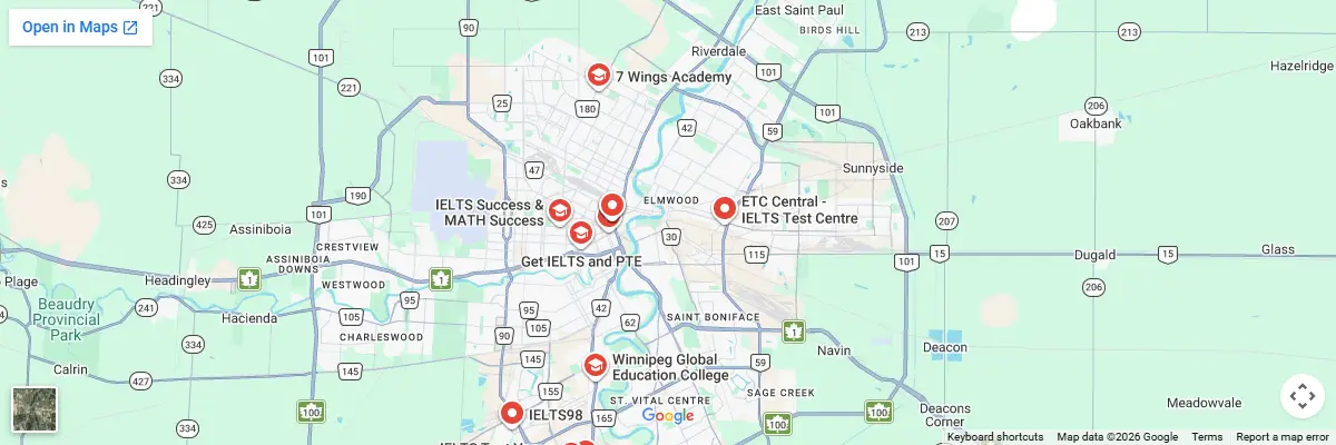 Map of IELTS test centres in Winnipeg