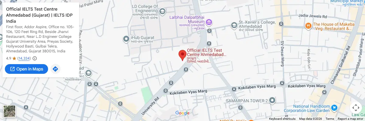 Map of IELTS test centres in Ahmedabad