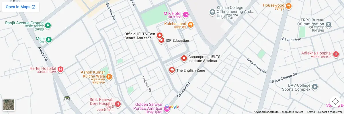 Map of IELTS test centres in Amritsar