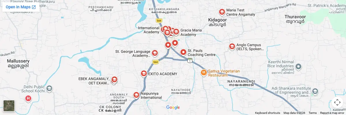 Map of IELTS test centres in Angamaly