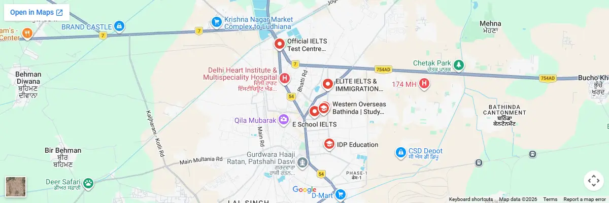 Map of IELTS test centres in Bathinda