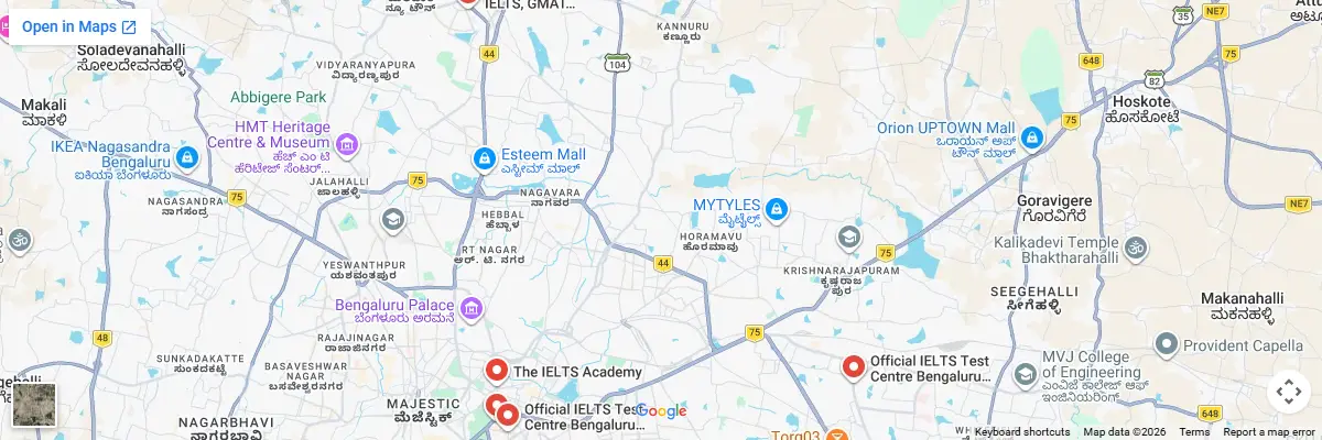 Map of IELTS test centres in Bengaluru