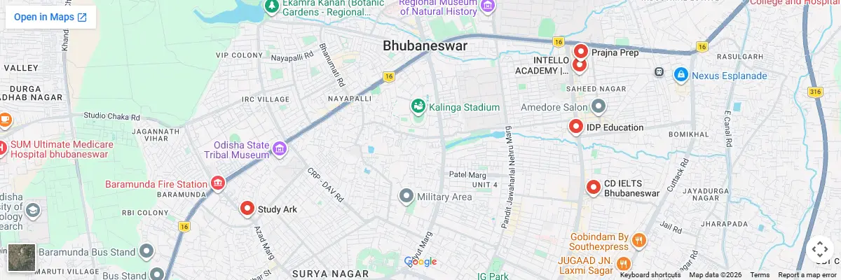 Map of IELTS test centres in Bhubaneswar
