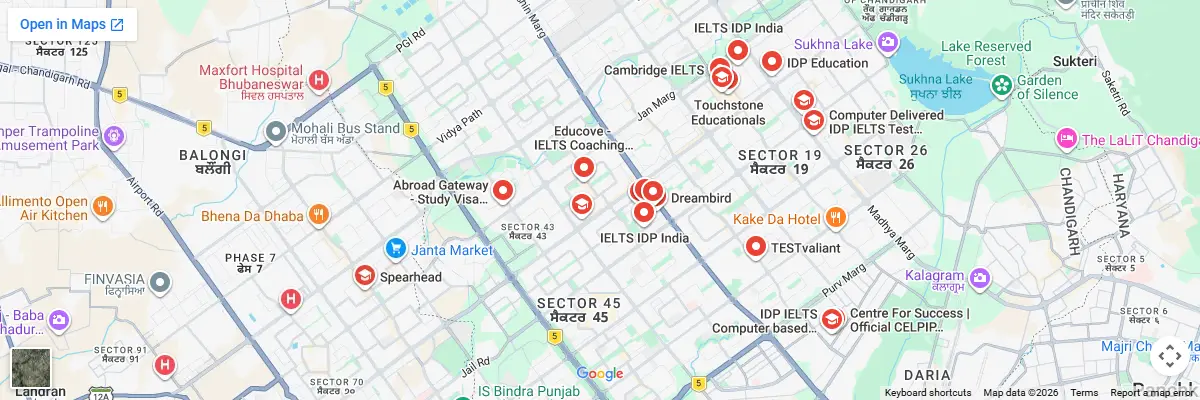Map of IELTS test centres in Chandigarh