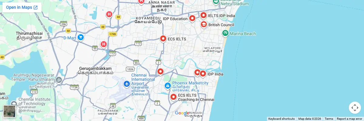 Map of IELTS test centres in Chennai