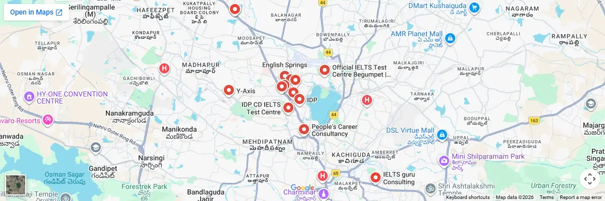 Map of IELTS test centres in Hyderabad
