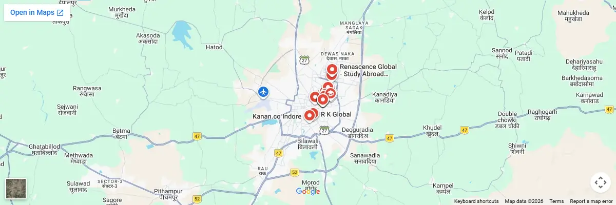 Map of IELTS test centres in Indore