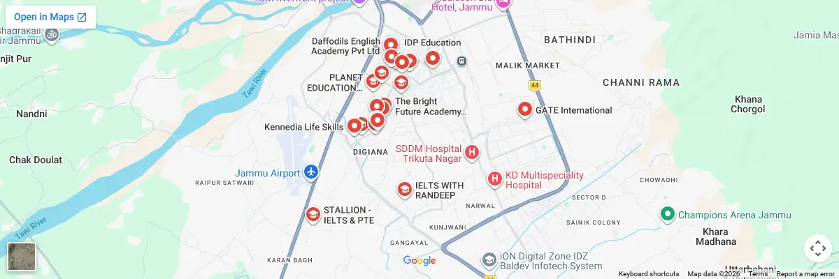 Map of IELTS test centres in Jammu