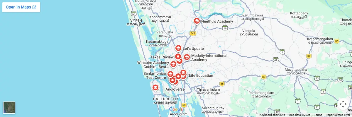 Map of IELTS test centres in Kochi
