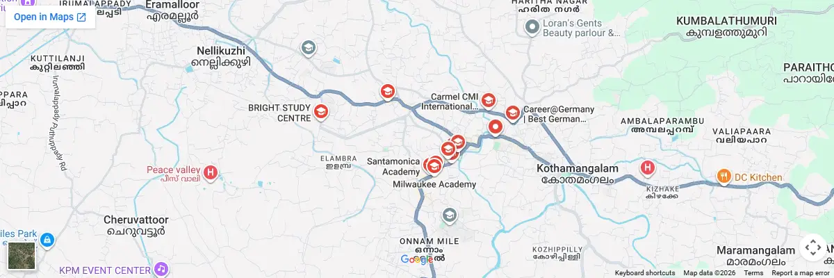 Map of IELTS test centres in Kothamangalam