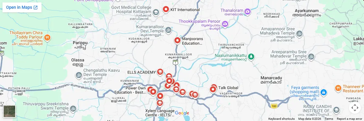 Map of IELTS test centres in Kottayam