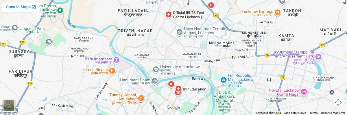 Map of IELTS test centres in Lucknow
