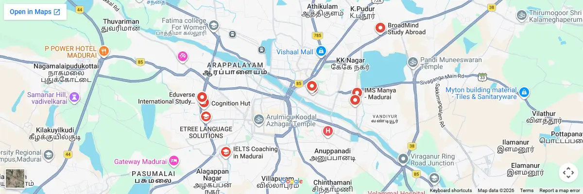 Map of IELTS test centres in Madurai