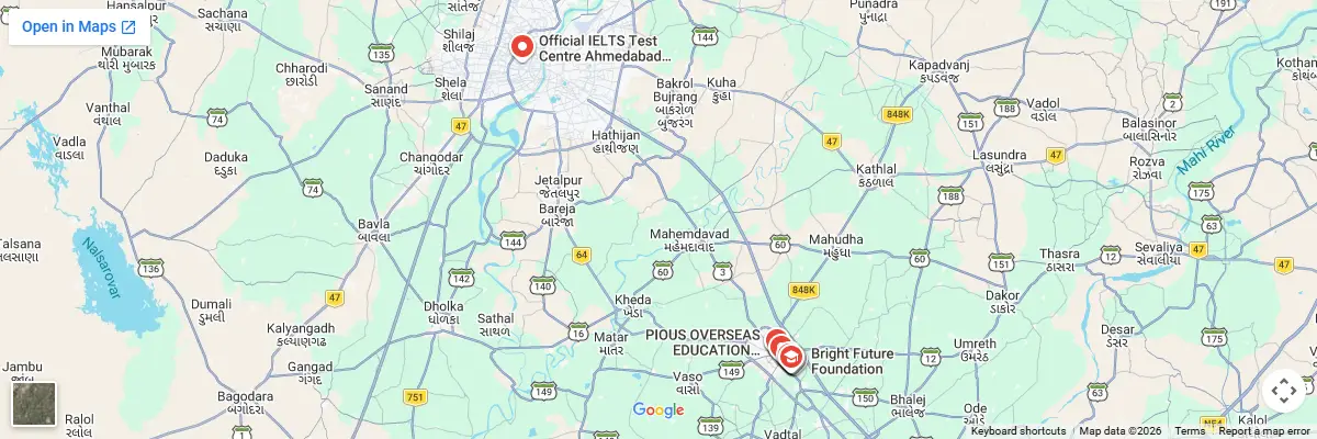 Map of IELTS test centres in Nadiad