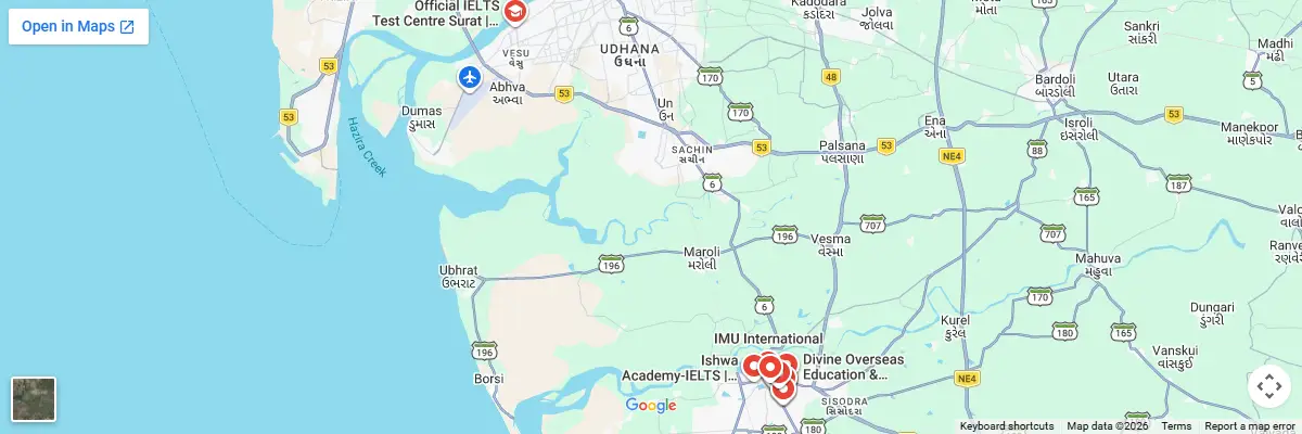 Map of IELTS test centres in Navsari
