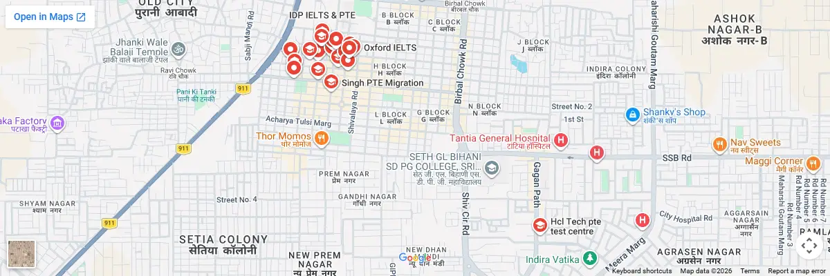 Map of IELTS test centres in Sri Ganganagar