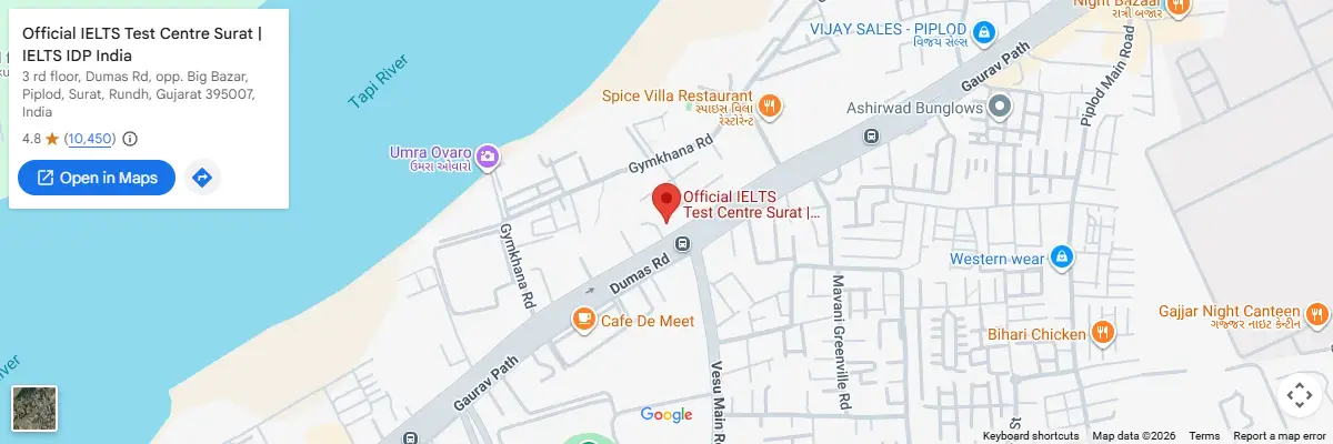 Map of IELTS test centres in Surat