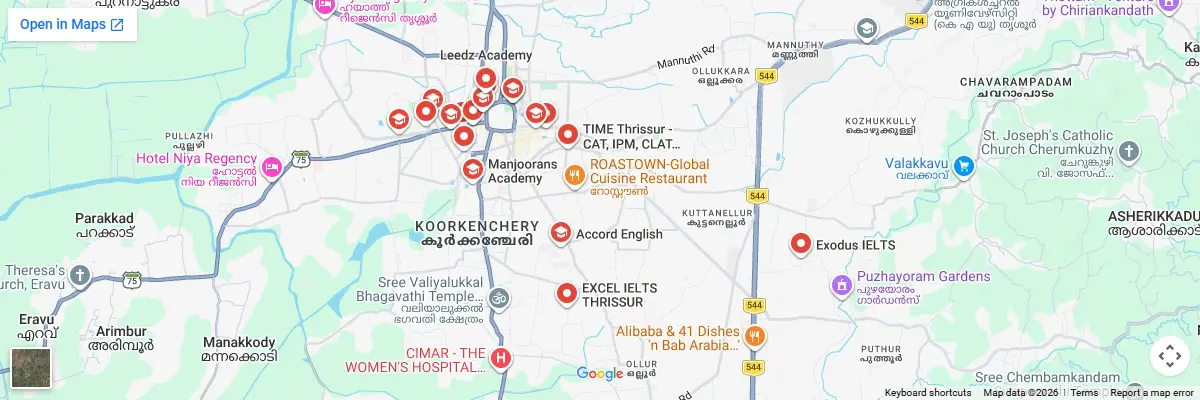 Map of IELTS test centres in Thrissur