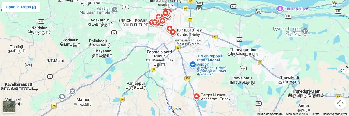 Map of IELTS test centres in Tiruchirappalli