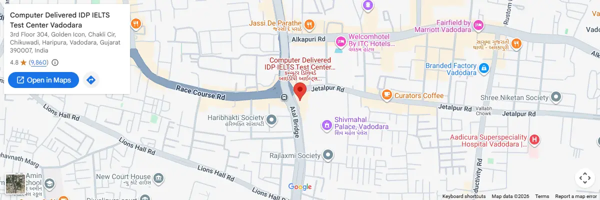 Map of IELTS test centres in Vadodara