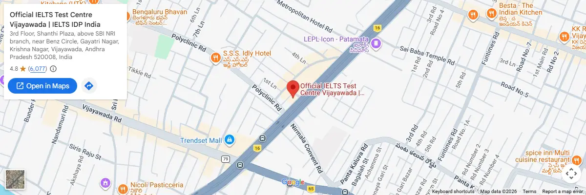 Map of IELTS test centres in Vijayawada