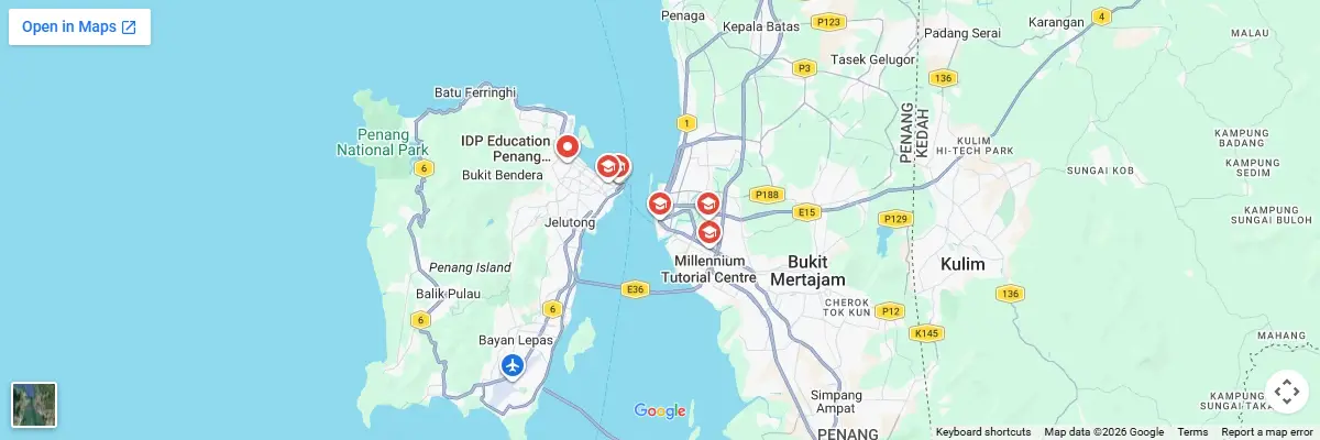 Map of IELTS test centres in Butterworth