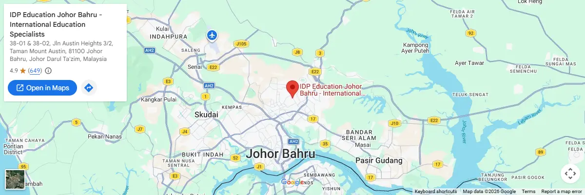 Map of IELTS test centres in Johor Bahru