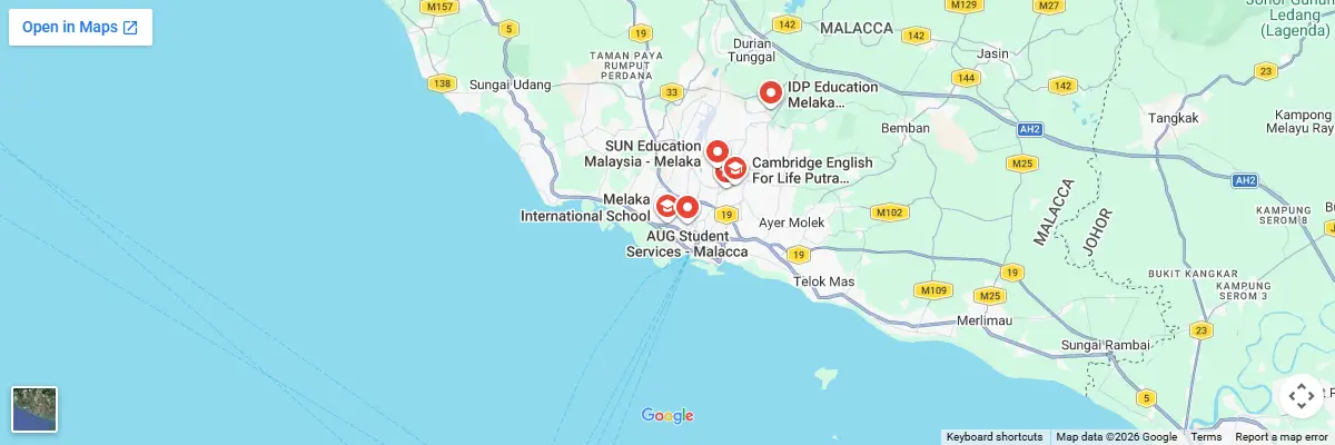 Map of IELTS test centres in Melaka